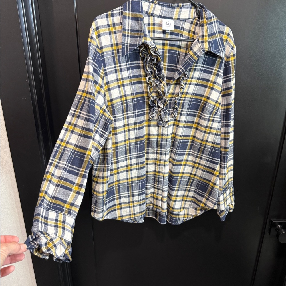 CAbi Navy and Yellow Plaid Shirt